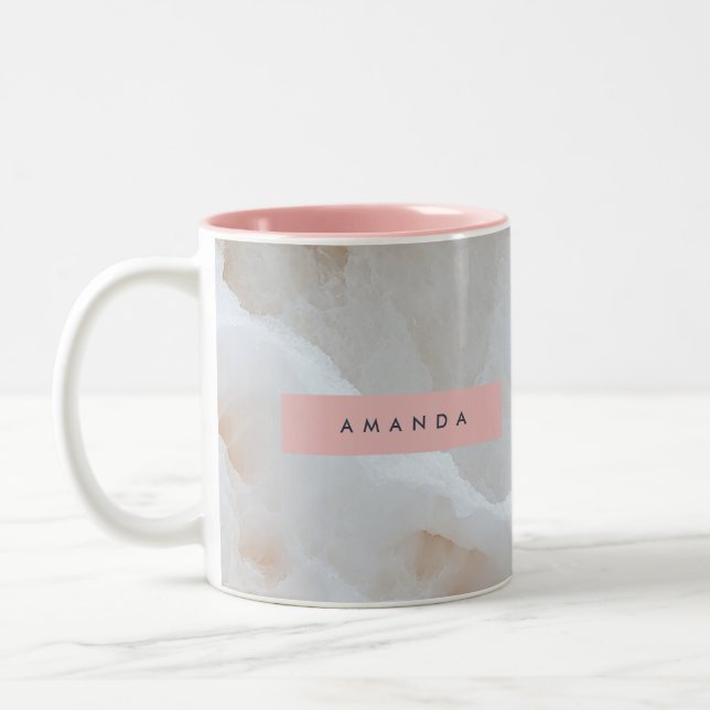 Personalised Soft Cream Onyx Marble Texture  Two-Tone Coffee Mug (Left)