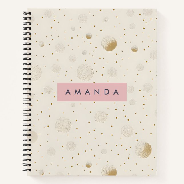 Personalised Soft Gold Polka Dot Minimalist Style Notebook (Front)