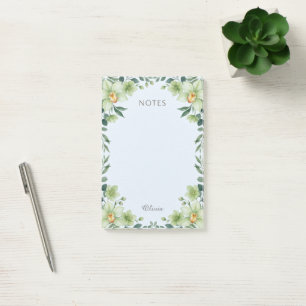 Personalised Soft Green Floral Botanical  Post-it Notes