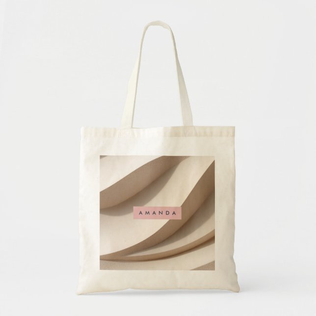 Personalised Soft Minimal Beige Wave Style Tote Bag (Front)