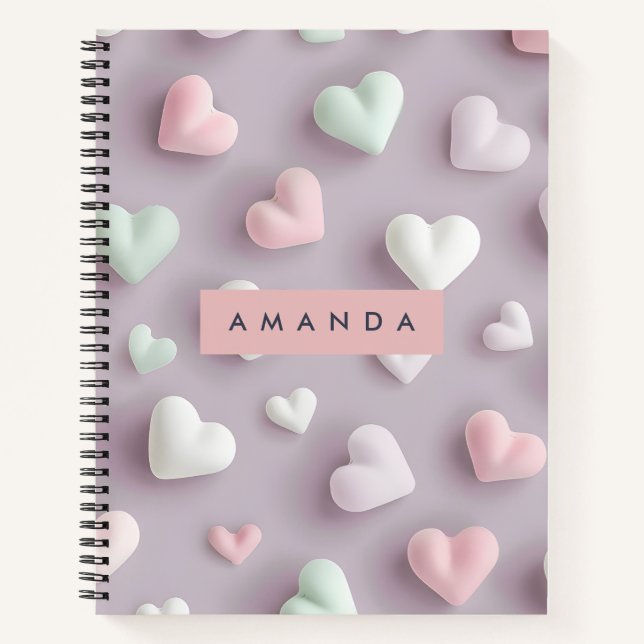 Personalised Soft Pastel Candy Hearts Notebook (Front)