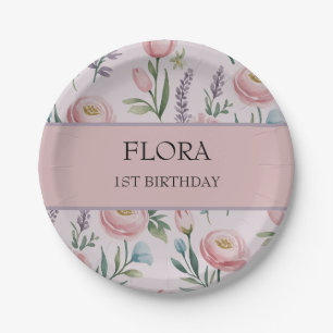 Personalised Soft Pastel Floral Roses & Tulips Paper Plate