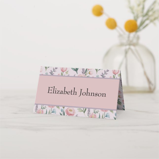 Personalised Soft Pastel Floral Roses & Tulips Place Card (Front)