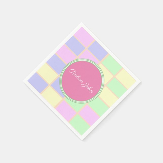 Personalised Soft Pastel Grid Cocktail Napkin (Corner)