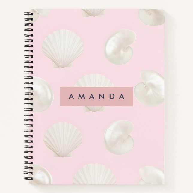 Personalised Soft Pastels Seashell Pattern Notebook (Front)