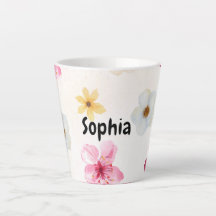 Personalised Soft Watercolor Floral Name Latte Mug