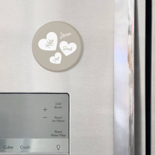 Personalised Soft Whisper Beige Mother's Hearts Magnet (In Situ (Fridge))