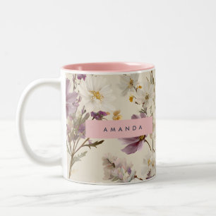 Personalised Soft Wildflower Meadow Floral Two-Tone Coffee Mug