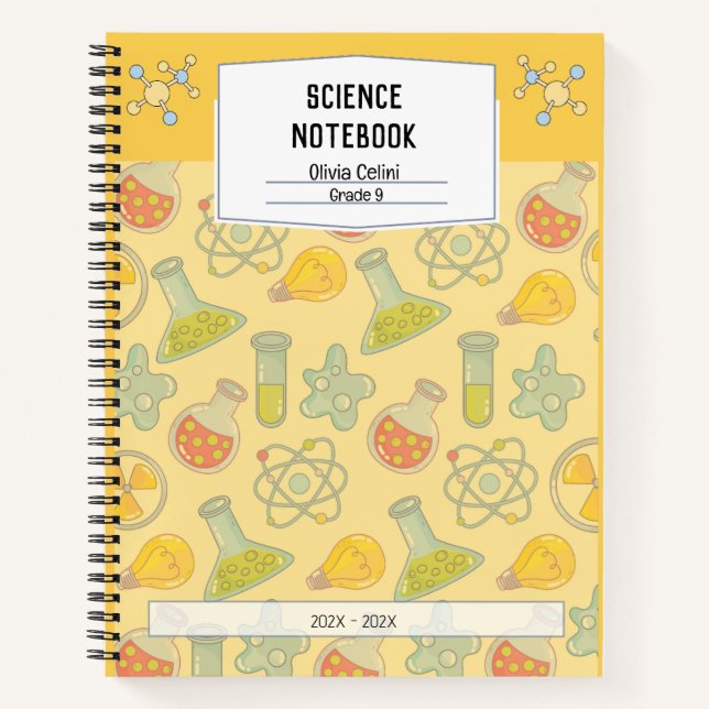 Personalised Soft Yellow Playful Science Notebook  (Front)