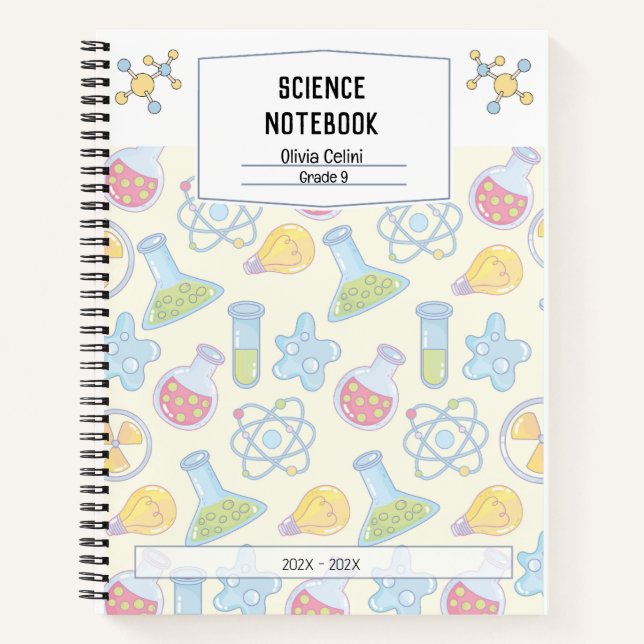 Personalised Soft Yellow Playful Science Notebook  (Front)