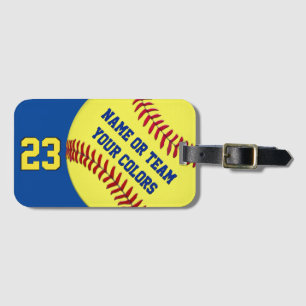 Personalised Softball Bag Tags, Your TEXT, COLORS Luggage Tag