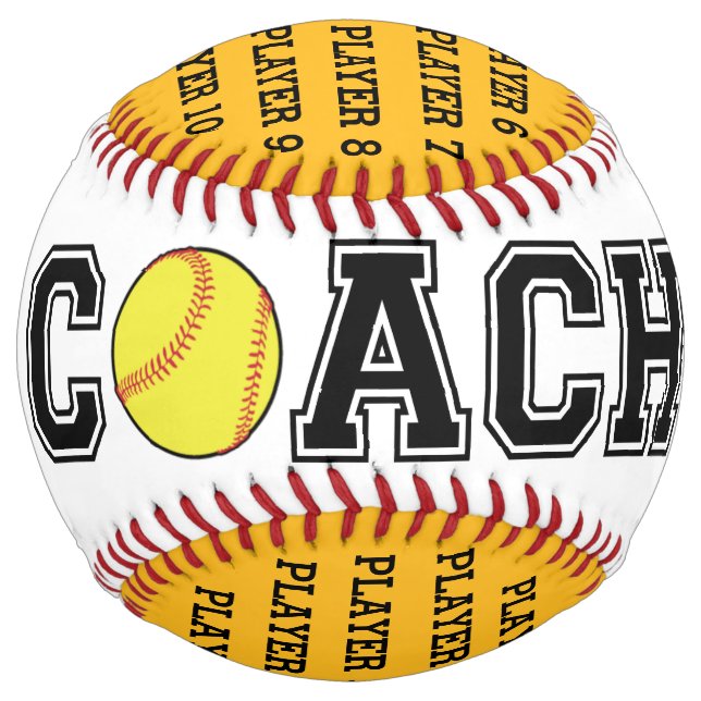 Personalised softball coach ball - gold team (Front)