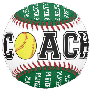 Personalised softball coach ball - green team