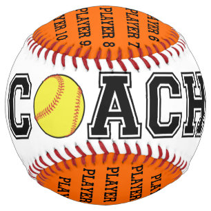 Personalised softball coach ball - orange team