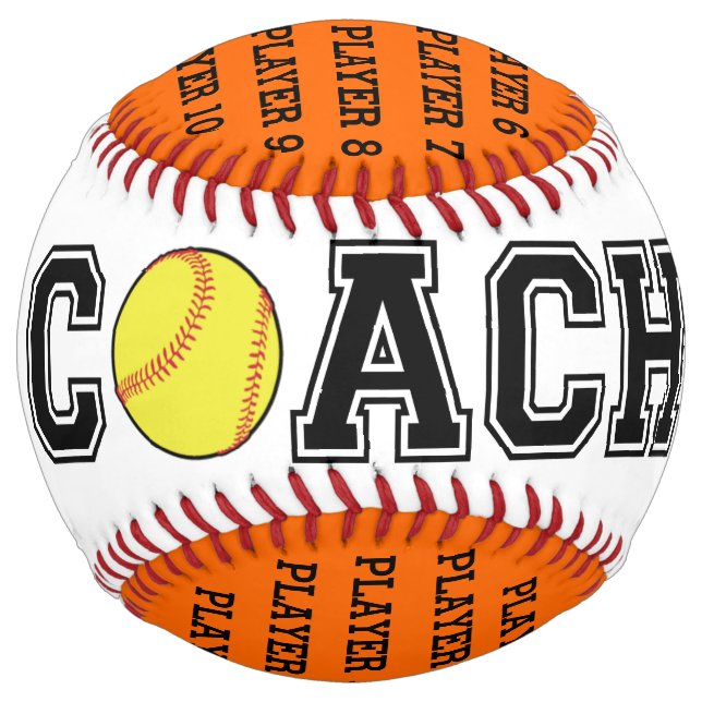 Personalised softball coach ball - orange team (Front)