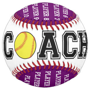 Personalised softball coach ball - purple team