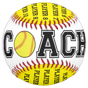 Personalised softball coach ball - yellow team