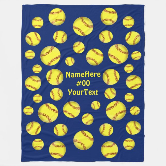 Personalised Softball Fleece Blankets, Navy Blue Blanket (Front)