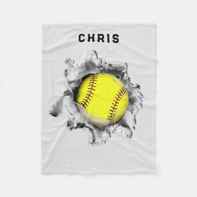 Personalised Softball Gift Fleece Blanket (Front)