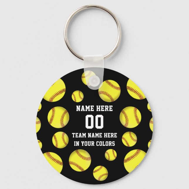 Personalised Softball Gifts Cheap in Your Colours Key Ring (Front)