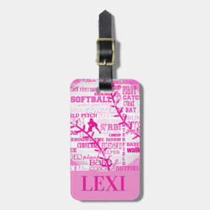 Personalised Softball Girls  Words and Silhouettes Luggage Tag