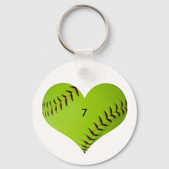 Personalised softball heart key ring (Front)