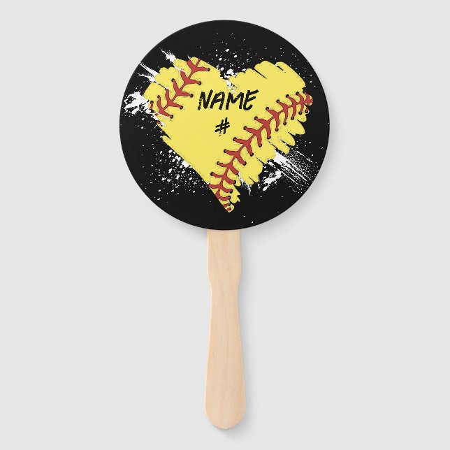 Personalised Softball Heart Set of Hand Fans (Front)