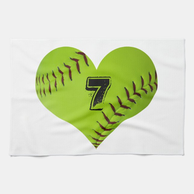 Personalised softball heart tea towel (Horizontal)