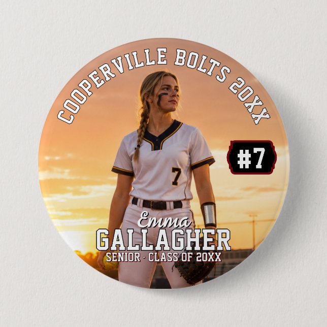 Personalised Softball Photo Button (Front)