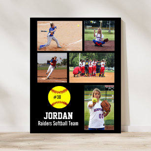 Personalised Softball Photo Collage Name Team # Poster