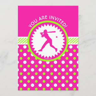 Personalised Softball Pink - Green Polka-Dots Invitation