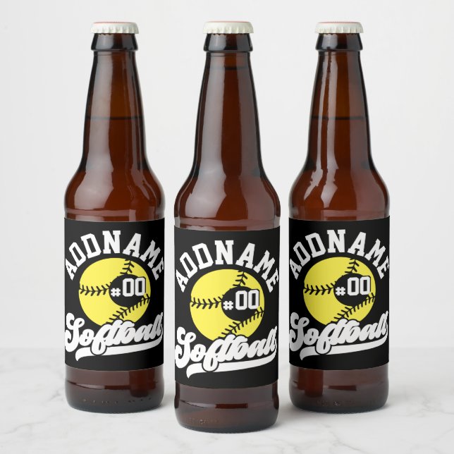 Personalised Softball Player ADD NAME Retro Team Beer Bottle Label (Bottles)