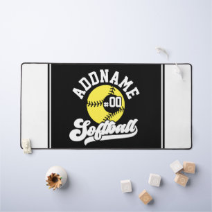 Personalised Softball Player ADD NAME Retro Team Desk Mat