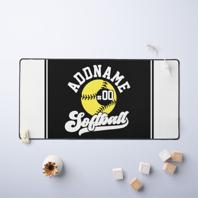 Personalised Softball Player ADD NAME Retro Team Desk Mat (Kids Table)