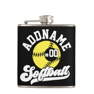Personalised Softball Player ADD NAME Retro Team Hip Flask