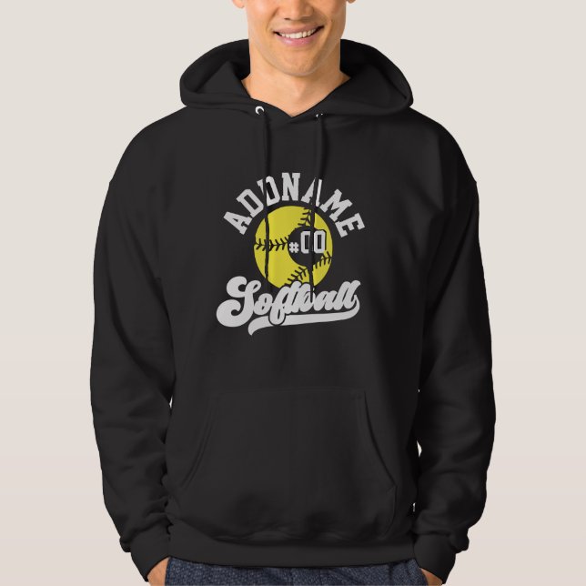 Personalised Softball Player ADD NAME Retro Team Hoodie (Front)