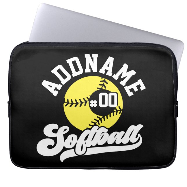 Personalised Softball Player ADD NAME Retro Team Laptop Sleeve (Front)