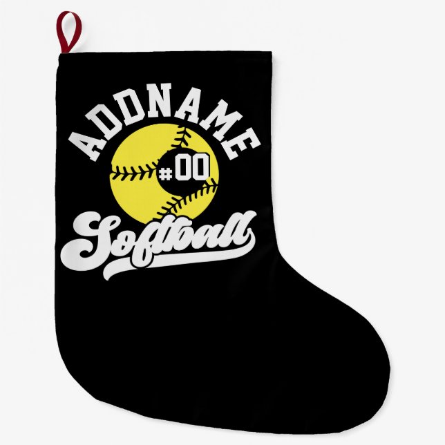 Personalised Softball Player ADD NAME Retro Team Large Christmas Stocking (Front)