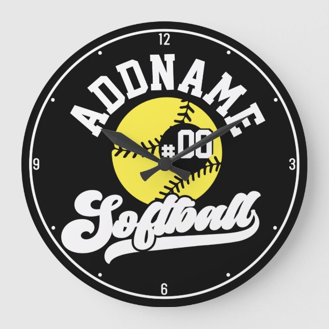 Personalised Softball Player ADD NAME Retro Team Large Clock (Front)