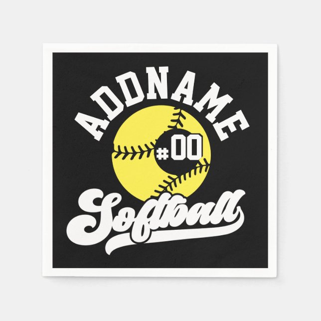 Personalised Softball Player ADD NAME Retro Team Napkin (Front)
