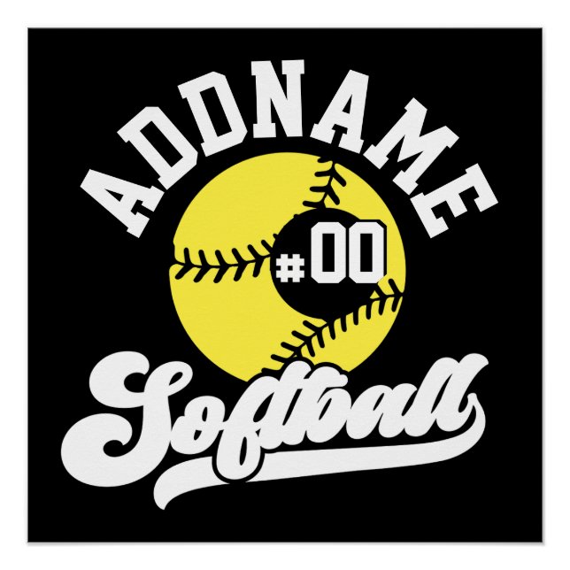 Personalised Softball Player ADD NAME Retro Team Poster (Front)