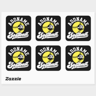 Personalised Softball Player ADD NAME Retro Team Square Sticker