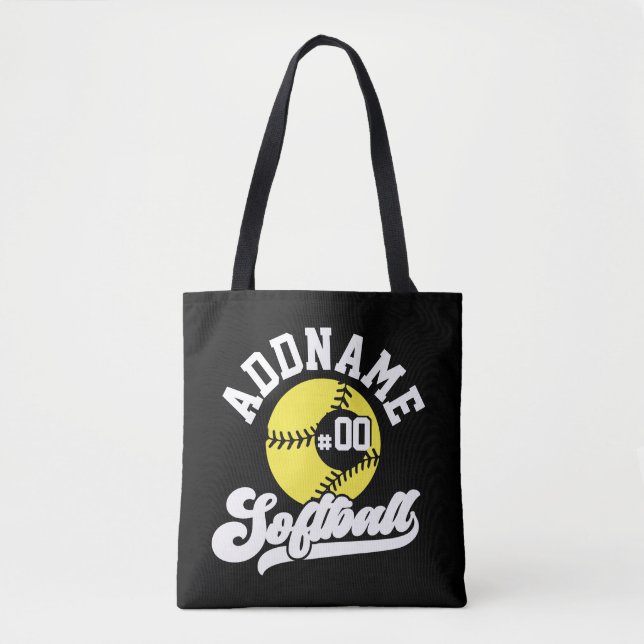 Personalised Softball Player ADD NAME Retro Team Tote Bag (Front)