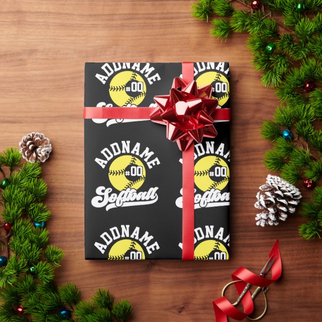 Personalised Softball Player ADD NAME Retro Team Wrapping Paper (Holiday Gift)
