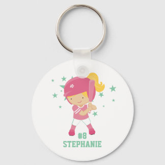 Personalised softball player and stars keychain