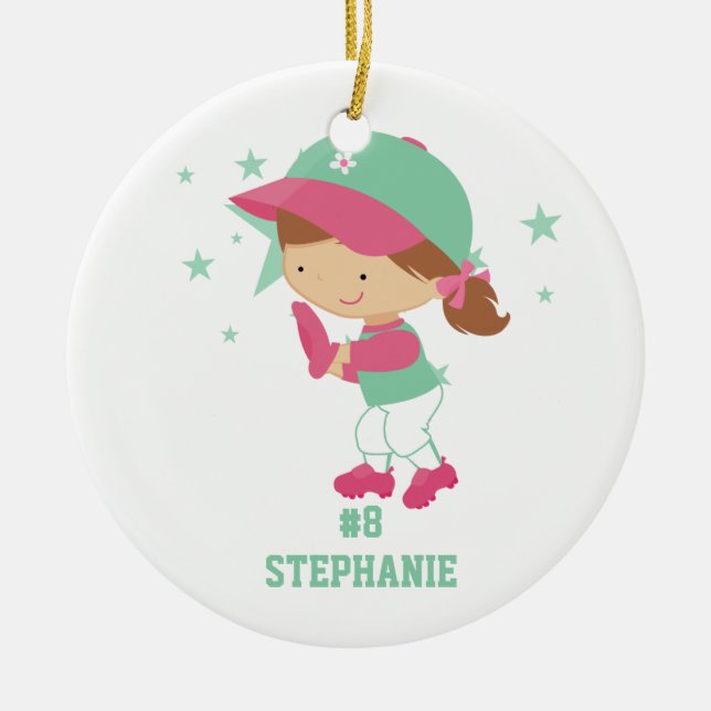Personalised softball player and stars ornament (Front)