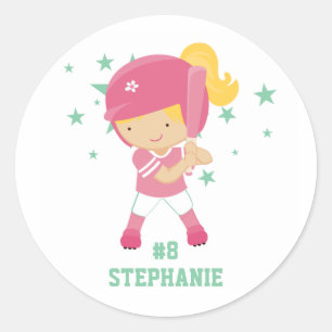 Personalised softball player and stars sticker