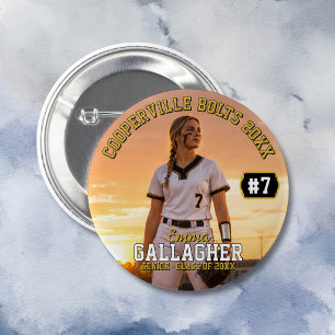Personalised Softball Player Photo 6 Cm Round Badge