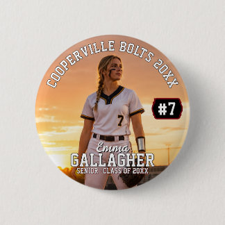 Personalised Softball Player Photo 6 Cm Round Badge