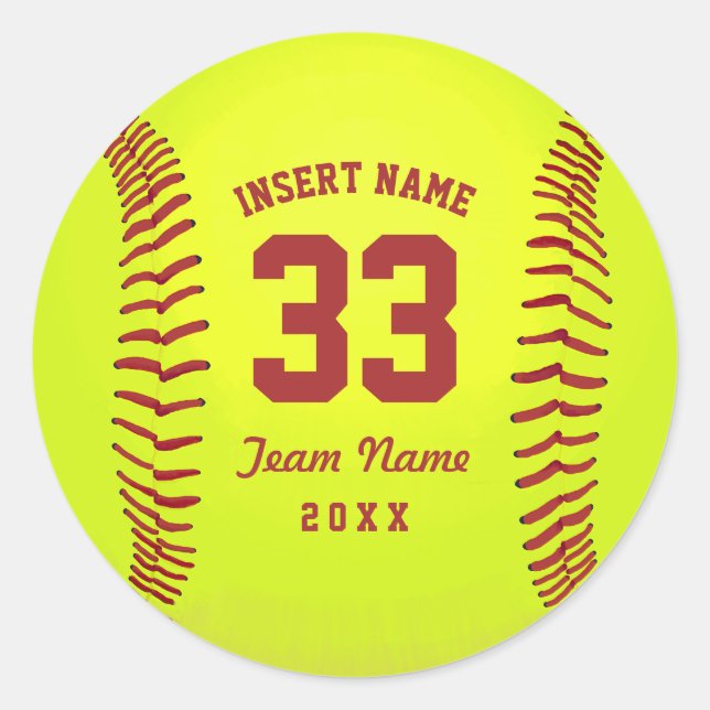 Personalised Softball Team Classic Round Sticker (Front)